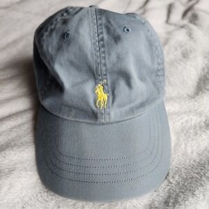 Polo Ralph Lauren Hat Leather Strapback Cap Powder Light Blue Yellow Pony Chino